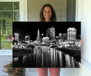 Columbus City Lights Skyline Black and White Wall Art