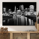 Columbus City Lights Skyline Black and White Wall Art