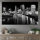 Columbus City Lights Skyline Black and White Wall Art