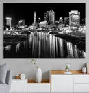 Columbus City Lights Skyline Black and White Wall Art