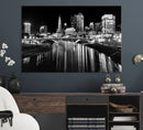 Columbus City Lights Skyline Black and White Wall Art