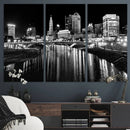 Columbus City Lights Skyline Black and White Wall Art