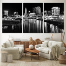 Columbus City Lights Skyline Black and White Wall Art