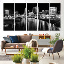 Columbus City Lights Skyline Black and White Wall Art