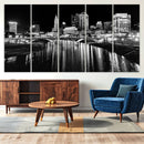 Columbus City Lights Skyline Black and White Wall Art