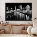 Columbus City Lights Skyline Black and White Wall Art