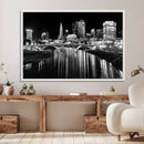Columbus City Lights Skyline Black and White Wall Art
