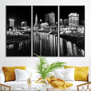 Columbus City Lights Skyline Black and White Wall Art