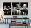 Columbus City Lights Skyline Black and White Wall Art