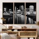 Columbus City Lights Skyline Black and White Wall Art