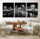 Columbus City Lights Skyline Black and White Wall Art