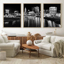 Columbus City Lights Skyline Black and White Wall Art