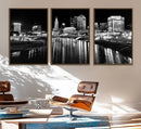 Columbus City Lights Skyline Black and White Wall Art