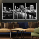 Columbus City Lights Skyline Black and White Wall Art