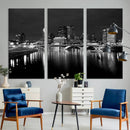 Columbus City Lights Skyline Canvas Print, Black and White