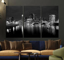 Columbus City Lights Skyline Canvas Print, Black and White