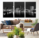 Columbus City Lights Skyline Canvas Print, Black and White