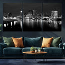 Columbus City Lights Skyline Canvas Print, Black and White