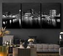 Columbus City Lights Skyline Canvas Print, Black and White