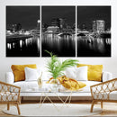 Columbus City Lights Skyline Canvas Print, Black and White