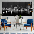 Columbus City Lights Skyline Canvas Print, Black and White