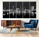 Columbus City Lights Skyline Canvas Print, Black and White