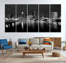 Columbus City Lights Skyline Canvas Print, Black and White