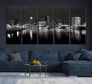 Columbus City Lights Skyline Canvas Print, Black and White
