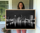 Columbus City Lights Skyline Canvas Print, Black and White