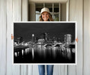 Columbus City Lights Skyline Canvas Print, Black and White