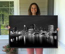 Columbus City Lights Skyline Canvas Print, Black and White