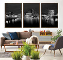 Columbus City Lights Skyline Canvas Print, Black and White