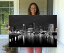 Columbus City Lights Skyline Canvas Print, Black and White