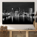 Columbus City Lights Skyline Canvas Print, Black and White