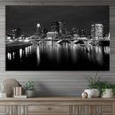 Columbus City Lights Skyline Canvas Print, Black and White