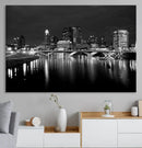 Columbus City Lights Skyline Canvas Print, Black and White
