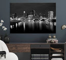 Columbus City Lights Skyline Canvas Print, Black and White