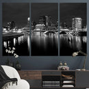 Columbus City Lights Skyline Canvas Print, Black and White
