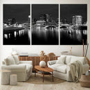 Columbus City Lights Skyline Canvas Print, Black and White