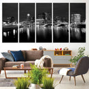 Columbus City Lights Skyline Canvas Print, Black and White