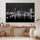 Columbus City Lights Skyline Canvas Print, Black and White
