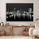 Columbus City Lights Skyline Canvas Print, Black and White