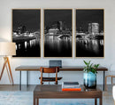 Columbus City Lights Skyline Canvas Print, Black and White