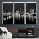 Columbus City Lights Skyline Canvas Print, Black and White