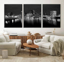 Columbus City Lights Skyline Canvas Print, Black and White