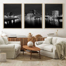 Columbus City Lights Skyline Canvas Print, Black and White