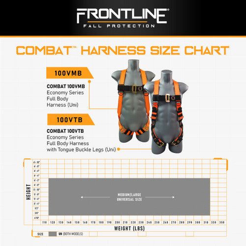 Frontline 100VTB Combat Economy Series Full Body Harness with Tongue Buckle Legs (Uni) Universal