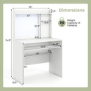 Compact Office Computer Desk with Hutch Magnetic Whiteboard-White