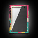 Framed Art Deco Canvas Print - Sunset Beach Scene, Minimalist Palms, Retro Style - Pink and Turquoise Vaporwave Art
