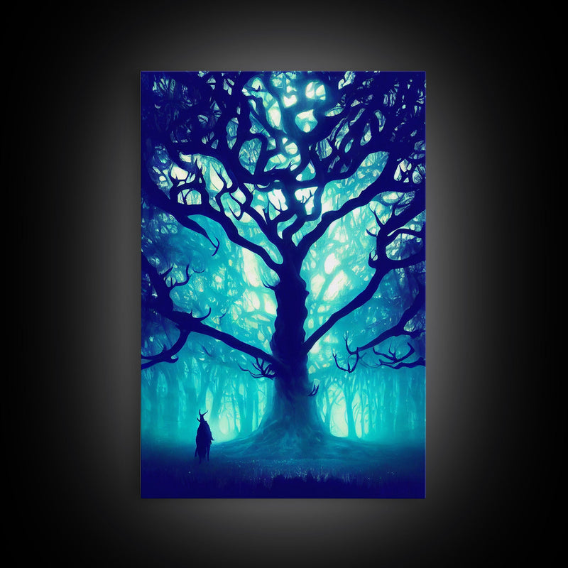 Yggdrasil, Nordic Mythology, Tree of Life, Framed Canvas Print, Ready To Hang Framed Wall Art, Living Room Wall Hanging